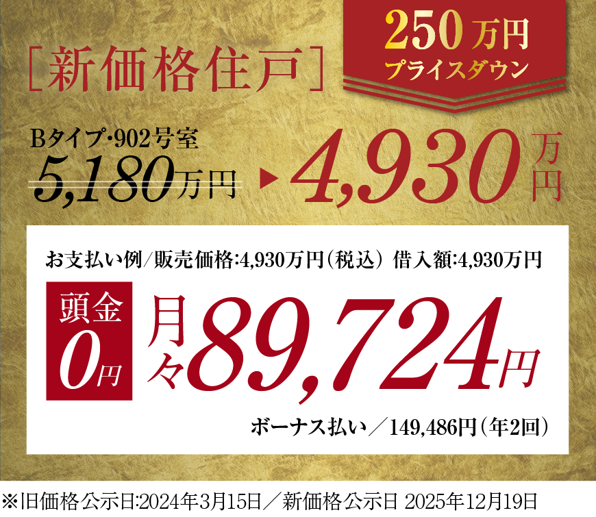 Bタイプ新価格支払い例、月々89,724円から